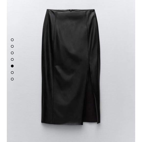 Zara Faux Leather Pencil Skirt Front  Slit Black - Picture 8 of 13